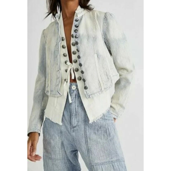 Free People Jackets & Blazers - Free People Distressed Factory Bleached Out Indigo Cassie Jacket Crop Medium